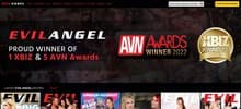 Porn mega-site Evilangel homepage screenshot with award winning announcement